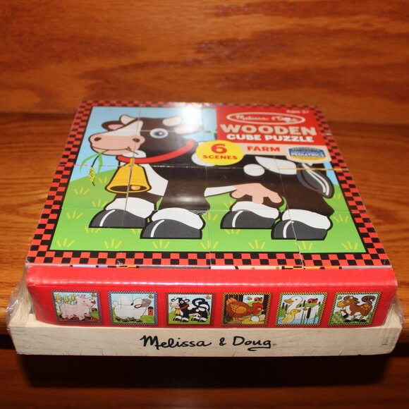 3/$77❤️Melissa & Doug Animal Farm Wooden Cube Puzzle with Storage Tray 6-in-1 - Picture 4 of 11
